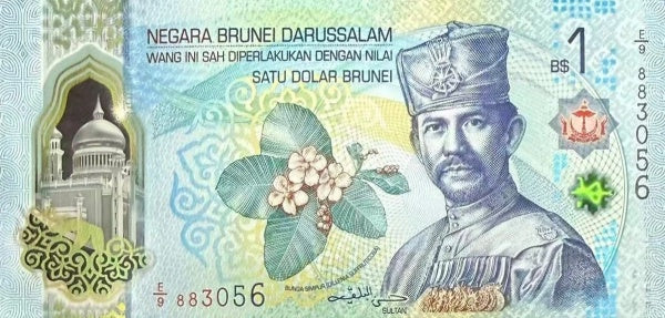Brunei P-41 (W41) 1 Dollar 2024 UNC Polymer—Blue—Sultan—Flower—Capital Cityscape