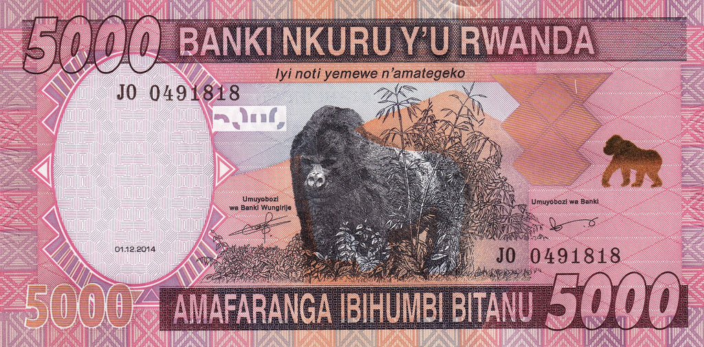 Rwanda P-41 5000 Francs 2014 UNC—Mountain Gorillas—Volcanoes National Park