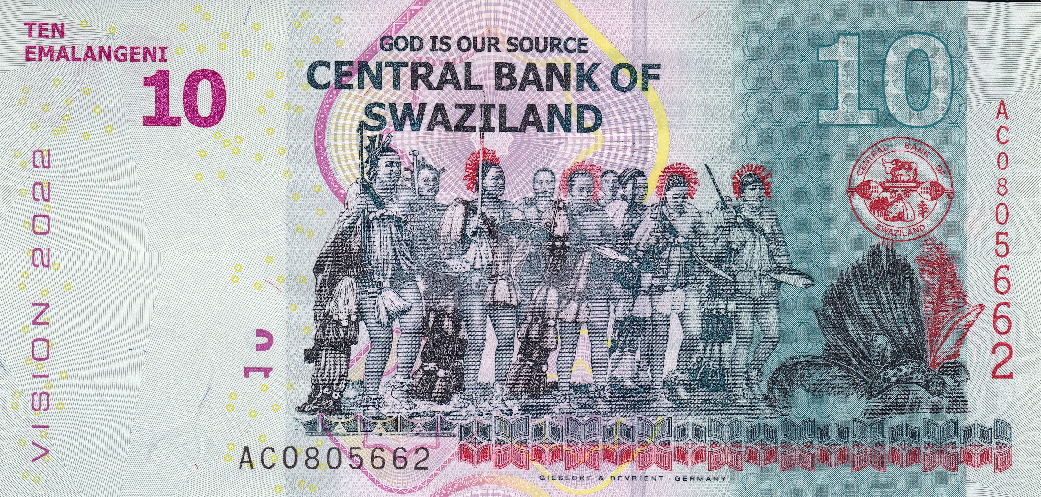 Eswatini (Swaziland) P-41a 10  Emalangeni  2015 “Vision 2022” Hybrid