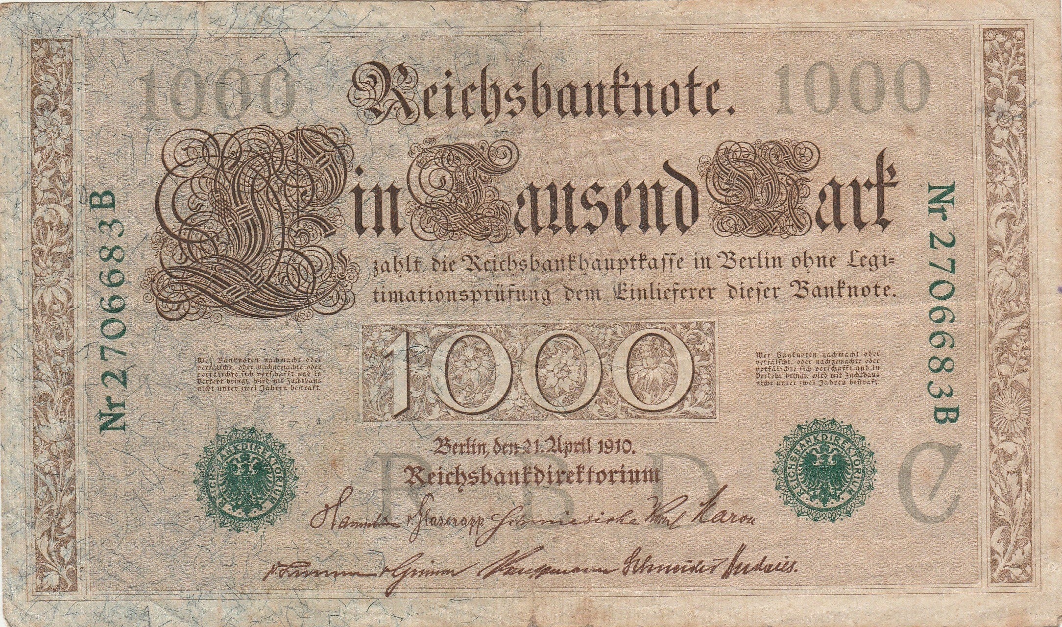 Germany P-45 1000 Reichsmarks 1910 Very Fine