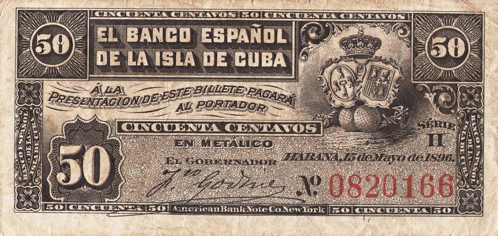 Caribbean P-46 50 centavos 1/2 peso 1896 VF small note