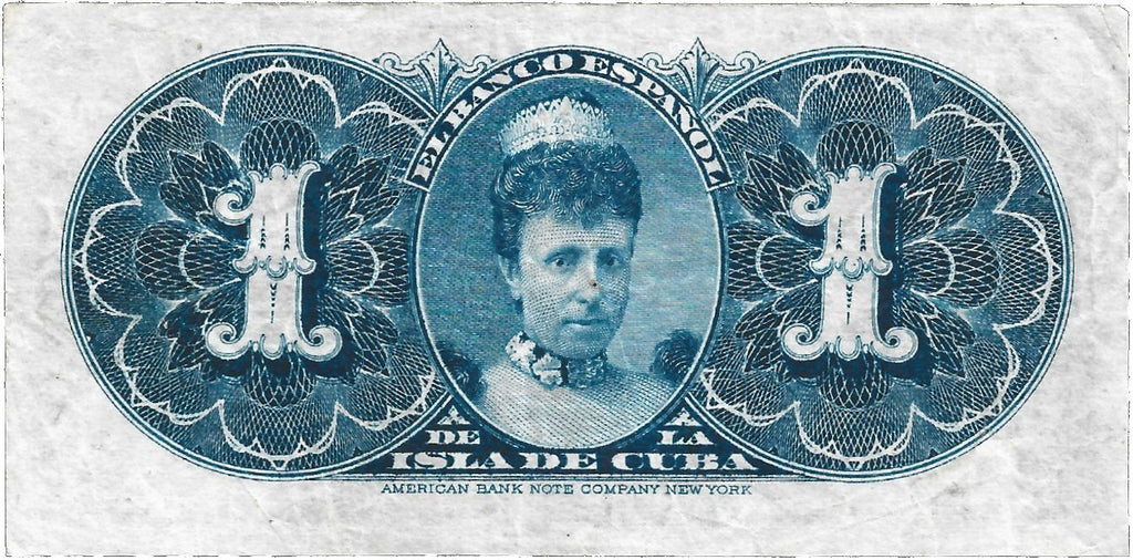 Caribbean P-47 1 peso 1896 VF Very Fine small note—Queen Regent María Cristina