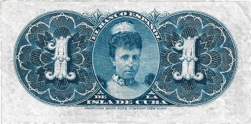 Caribbean P-47 1 peso 1896 VF Very Fine small note—Queen Regent María Cristina