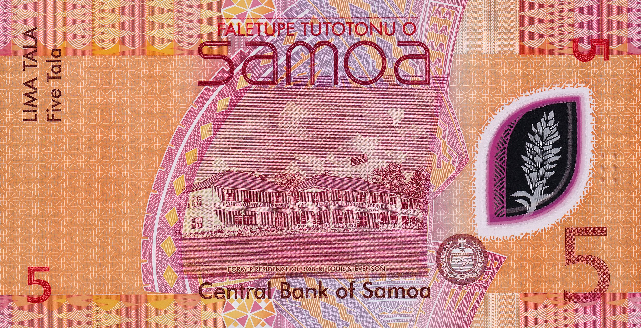Samoa P-47 P-W47 B123 5 Tala ND 2023 UNC—Polymer—Beach—R. L. Stevenson