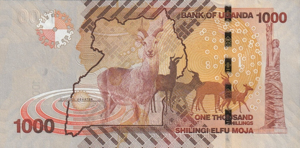 Uganda P-49d 1000 Shillings 2015 UNC—Antelope—Nature—Map