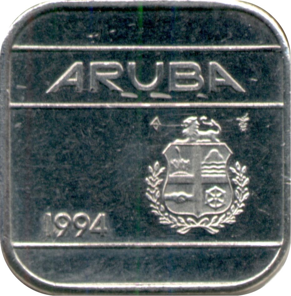Aruba KM#4 SQUARE COIN 50 cents 1986-2026 XF (Extra Fine, random year)
