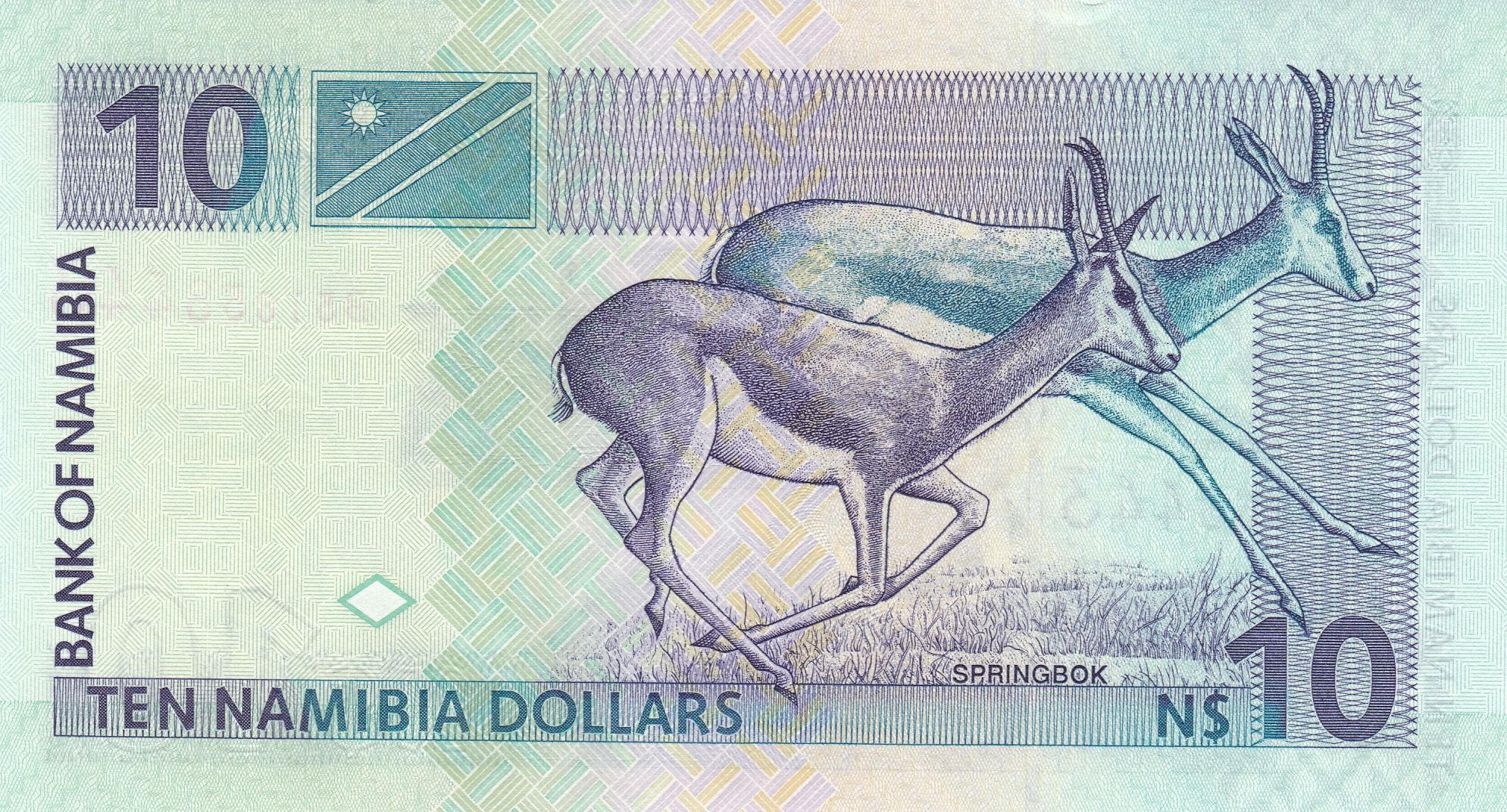 Namibia P-4 10 dollars 2001 UNC | Captain Hendrik Witbooi ("hat guy") | springbok antelope