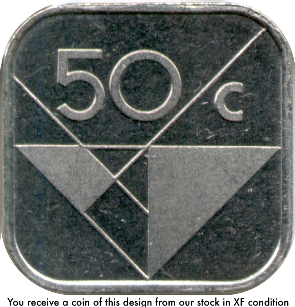Aruba KM#4 SQUARE COIN 50 cents 1986-2026 XF (Extra Fine, random year)
