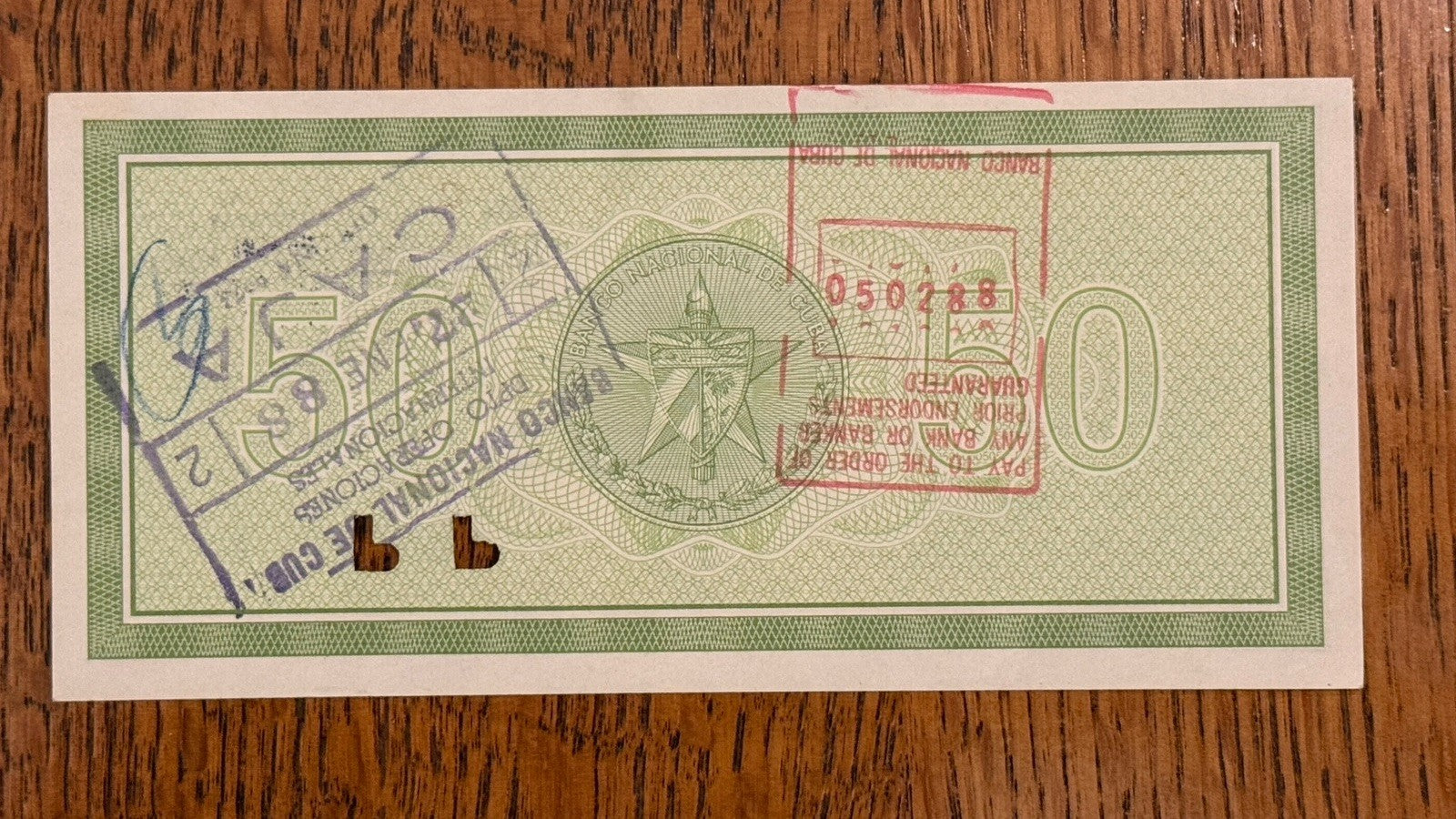 Caribbean Travelers Check  50 pesos used by Eastern Bloc tourists