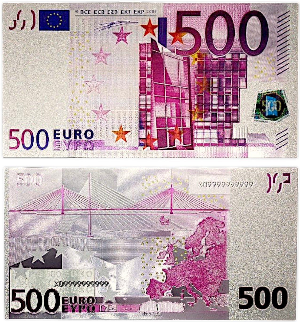 Euro Currency Souvenir Banknote-Style Silver Foil Bill "500 Euro Bill"
