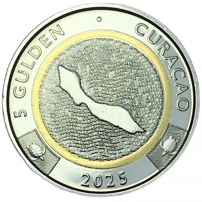 Curaçao 5 Gulden 2025 UNC—Turtle—Willem-Alexander—Trimetallic—Bimetallic