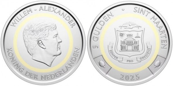 Sint Maarten 5 Gulden 2025 UNC—Coat of Arms—Willem-Alexander—NOT Curaçao