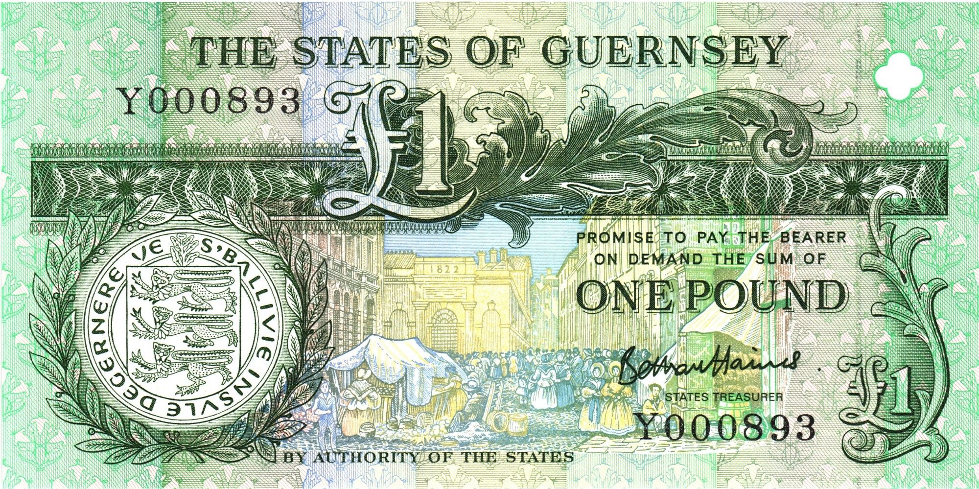 Guernsey P-52d 1 Pound ND (1991-2016) UNC—Signature BH
