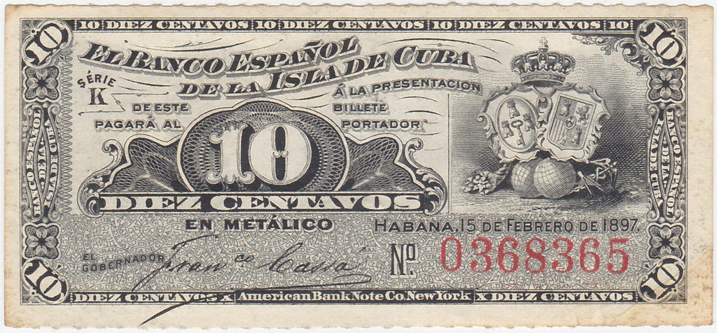 Caribbean P-52 10 centavos 1897 small note H59