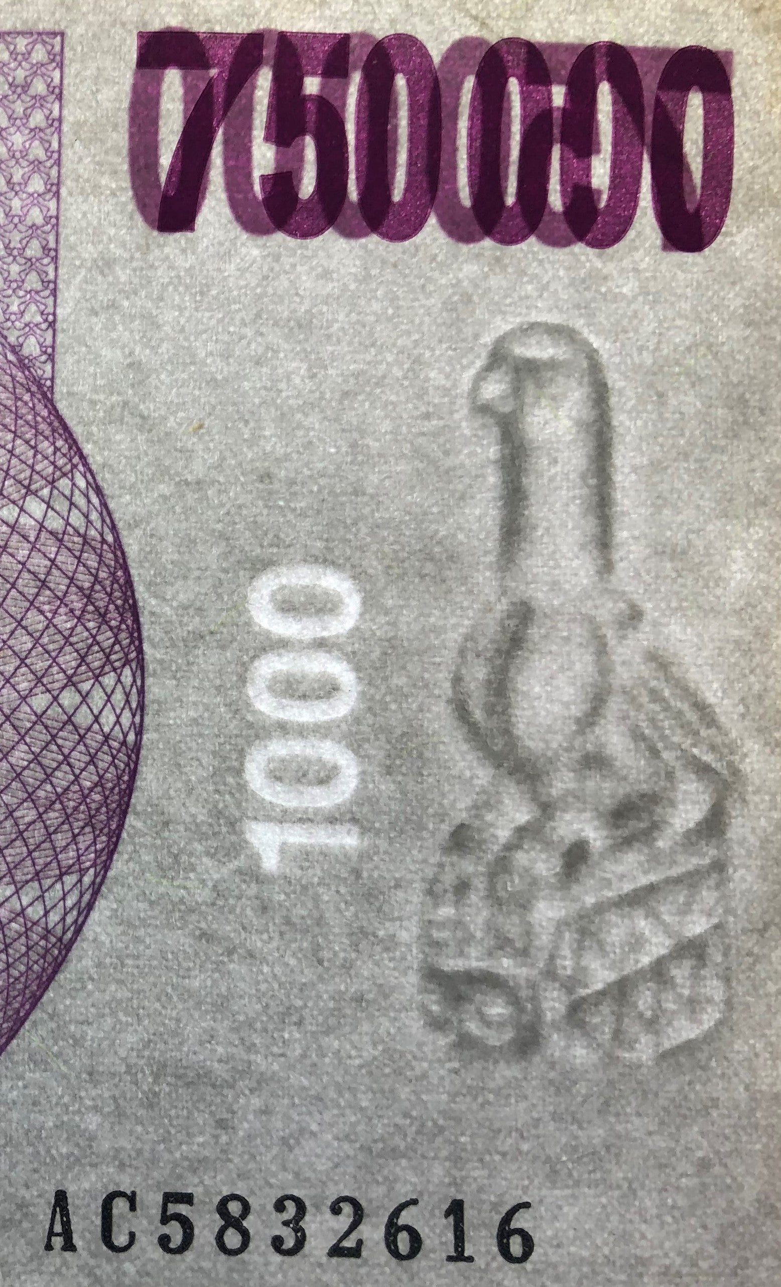 Zimbabwe P-52 750000 Dollars 2007 VF Elephant—Bearer Cheque—Purple