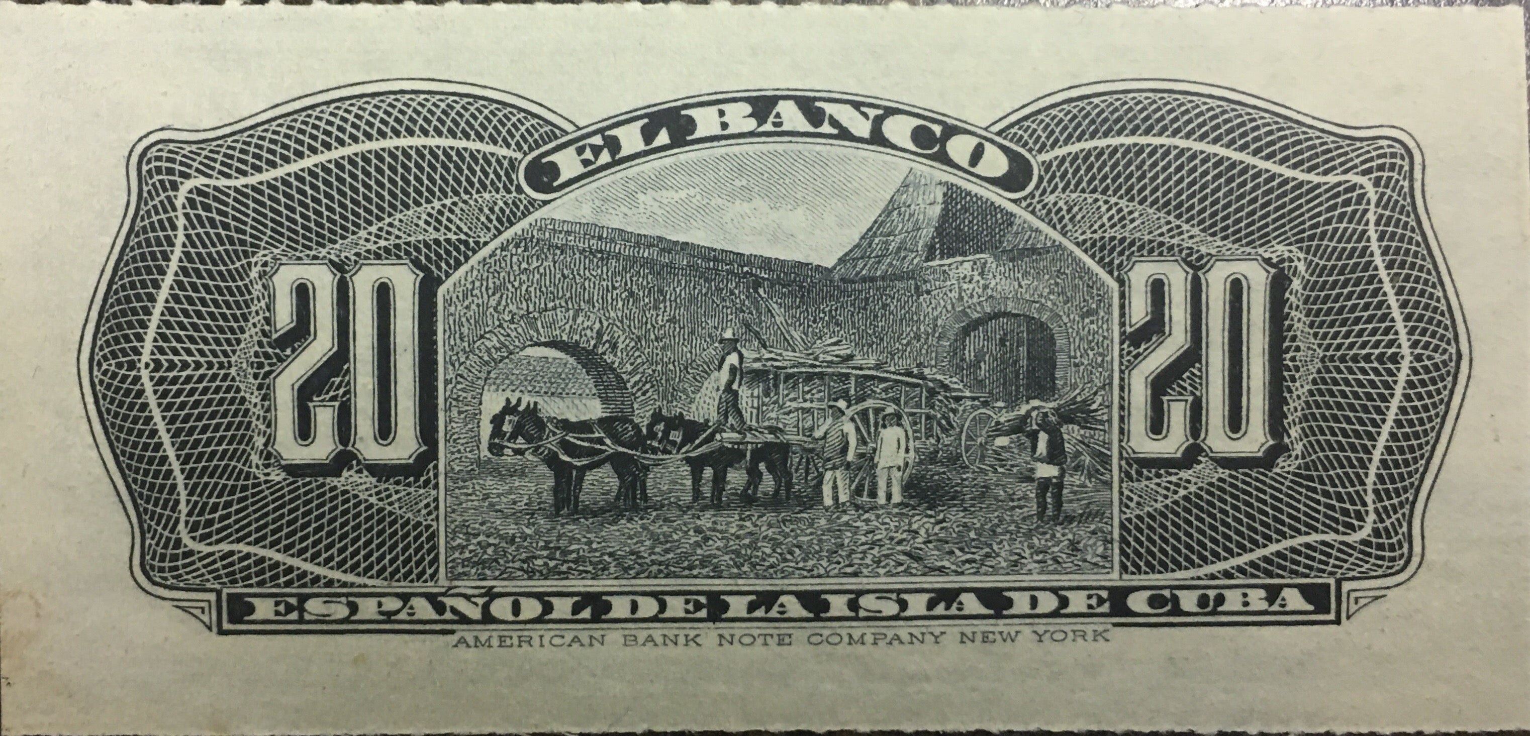 Caribbean P-53 20 centavos 1897 UNC small note H9M