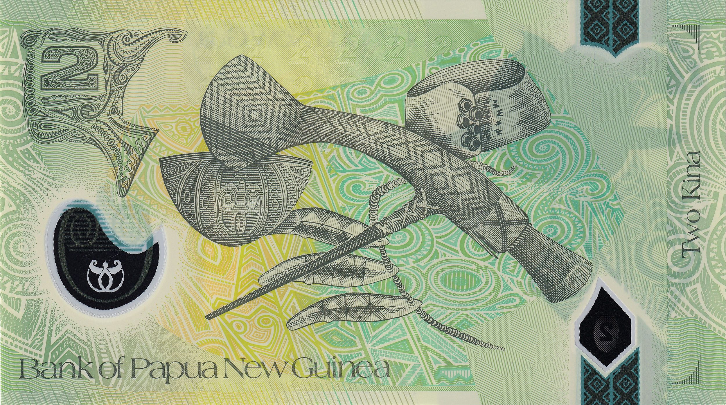 Papua New Guinea P-50 (ws) 2 Kina "reduced size" ND 2023｜Polymer｜axe｜dog teeth