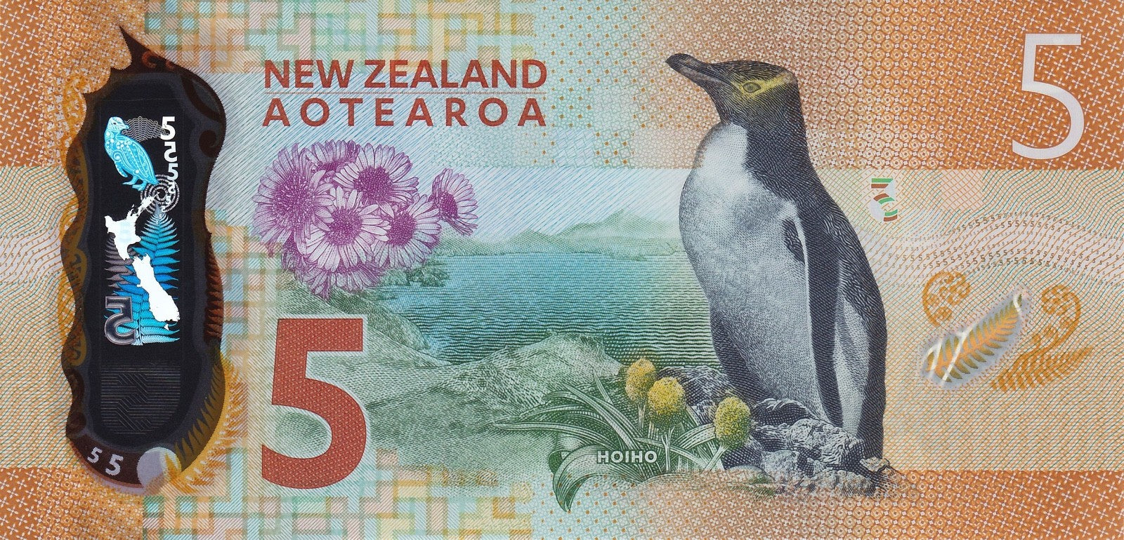 New Zealand 5 dollars 2015 P-191a UNC Penguin Hillary Everest D5 E8751