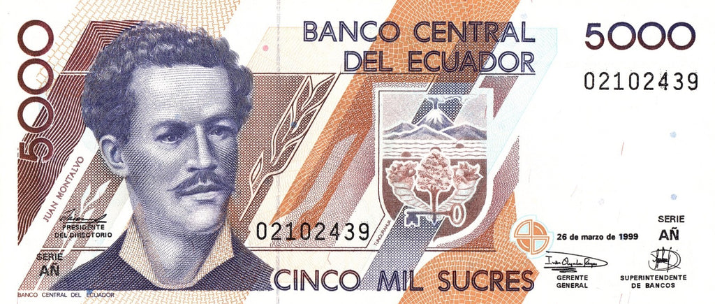 USA BUYERS: NO TARIFFS TO PAY! [Ecuador GALAPAGOS] 5000 Sucres 1999 P-128c UNC4