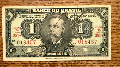 Brazil 1 cruzeiro (1000 reis) 1944 P-131 AU-XF R001 item R50RJV2 s/n 0184570