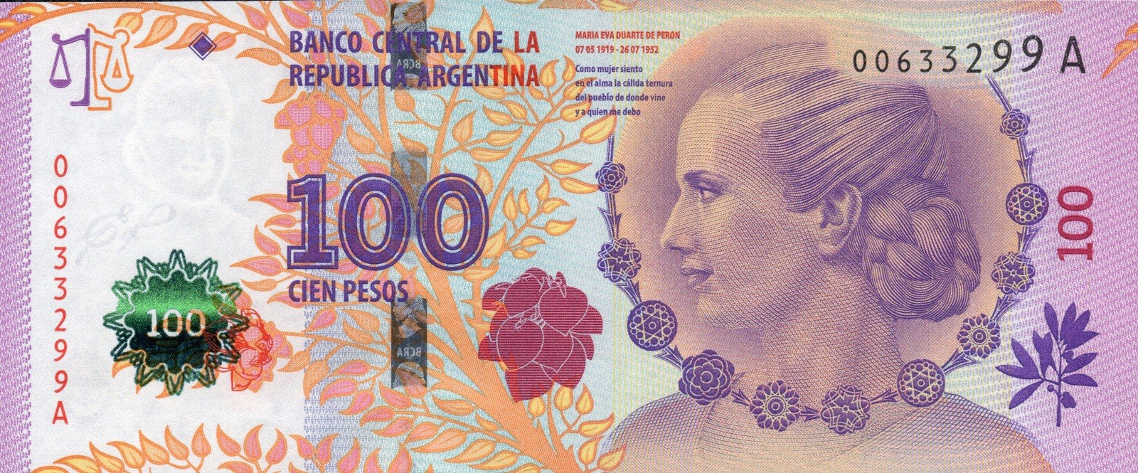 EVITA! EVITA! Don’t Cry For Me Argentina 100 Pesos 2012 P-358 UNC D0602