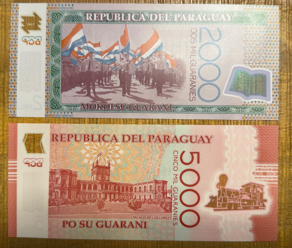 BLOWOUT! PARAGUAY set 2000 5000 Guaranies 2022-3 POLYMER P-228e P-234d UNC 套B0411