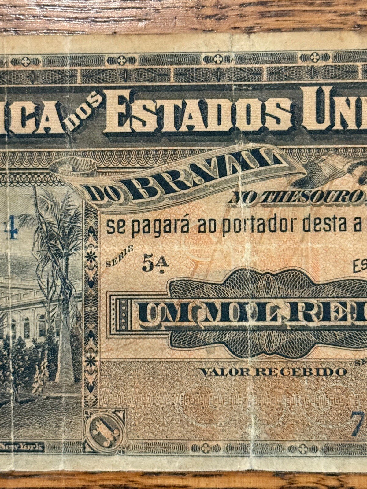 Brazil 1 Mil Reis 1000 Reis P-5 R076 1918 VF item R340593