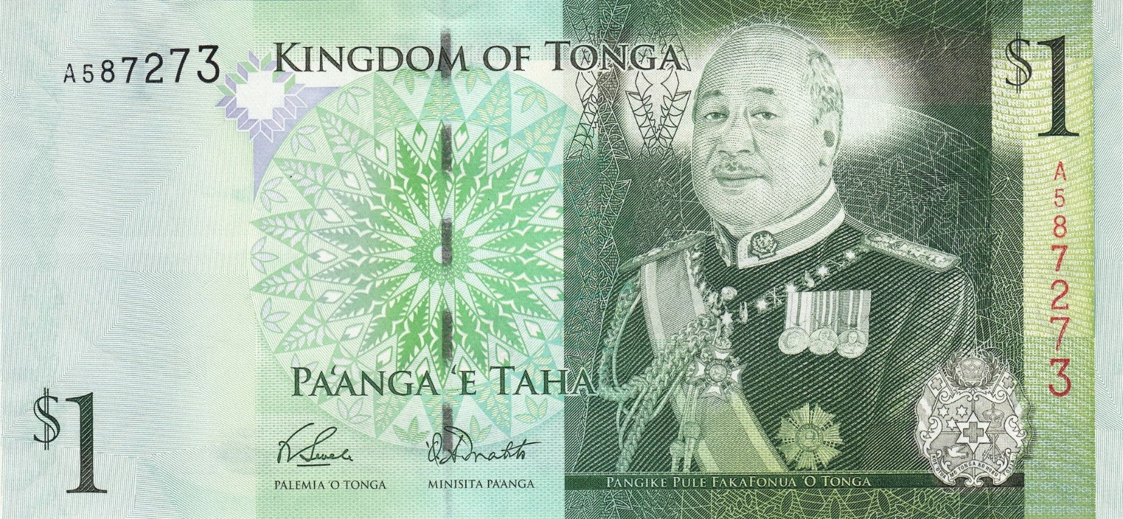 Tonga 1 Pa'anga 2009 P-37 P-37b UNC Front: King Tupou V. Back: Whale. U3110