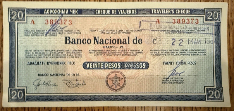 Caribbean denomination 20 used travelers check / travellers cheque0