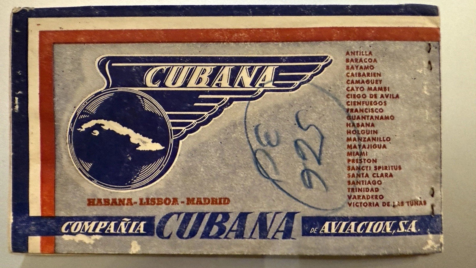 SUPER RARE Cubana Airlines 1950s  Ticket & Jacket 1952 Havana Pan Am 0