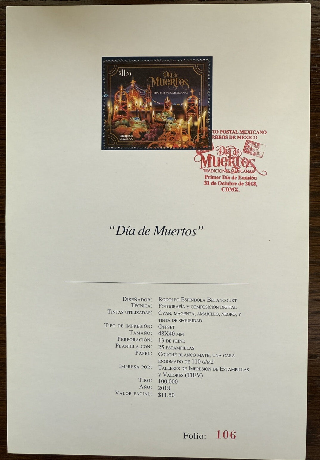 Mexico 2018 Dia De Muertos Stamp First Day Sheet, Dia De Los Muertos Scott #31242