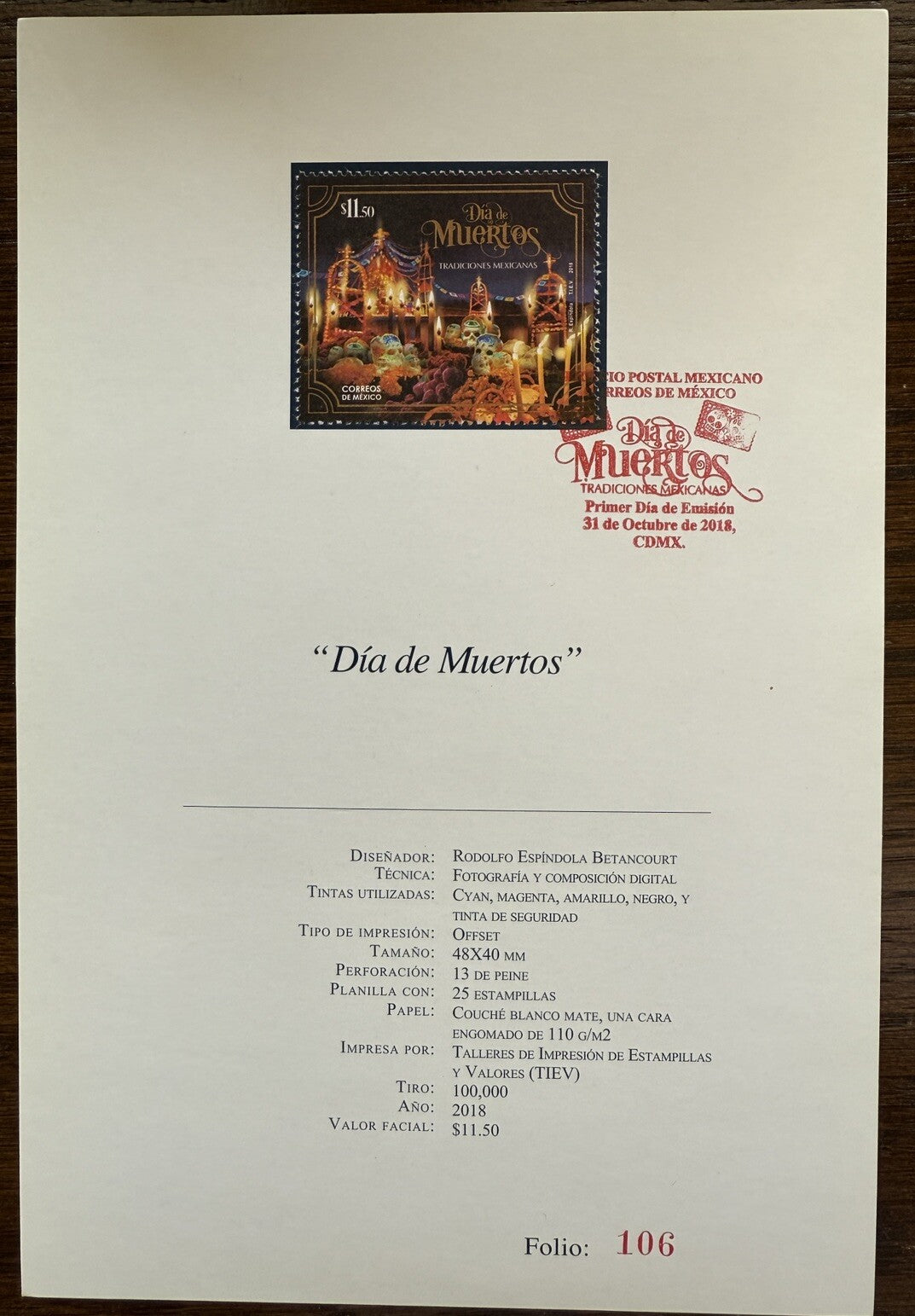 Mexico 2018 Dia De Muertos Stamp First Day Sheet, Dia De Los Muertos Scott #31242