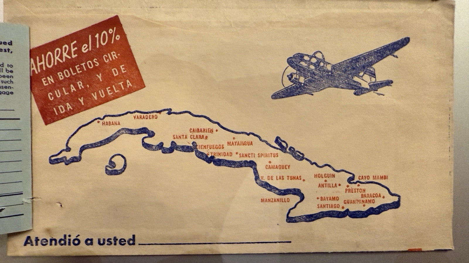 SUPER RARE Cubana Airlines 1950s  Ticket & Jacket 1952 Havana Pan Am 1