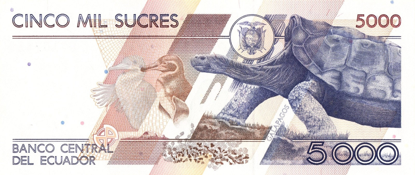 USA BUYERS: NO TARIFFS TO PAY! [Ecuador GALAPAGOS] 5000 Sucres 1999 P-128c UNC5