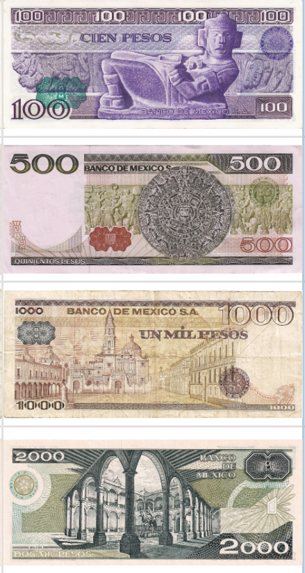 Mexico XF or better  8-piece set 5 10 20 50 100 500 1000 2000 pesos 1969–19872