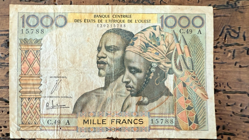 NO TARIFFS TO US West African States IVORY COAST 1000 francs P-103Ad ser# 157880