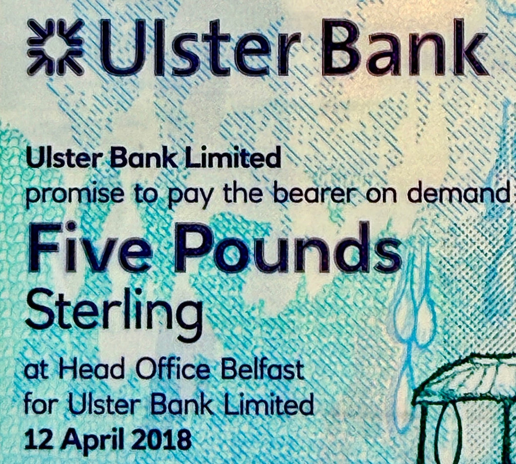 SALE Northern Ireland 5 Pounds 2018 P-343a Ulster Bank Polymer VF+ light folds4