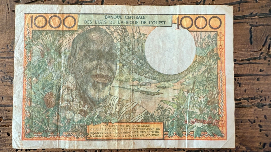 West African States IVORY COAST 1000 francs P-103Ai s/n 11815 NO TARIFFS to USA1