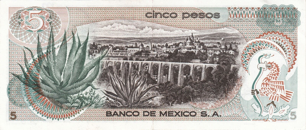 Mexico 5 pesos P-62 1969–72 XF or better La Corregidora/Querétaro Aqueduct B0411