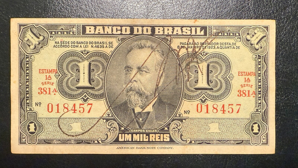 Brazil 1 cruzeiro as 1 mil reis 1000 reis 1944 Hand Signed P-131a C001 VF-XF 52R2