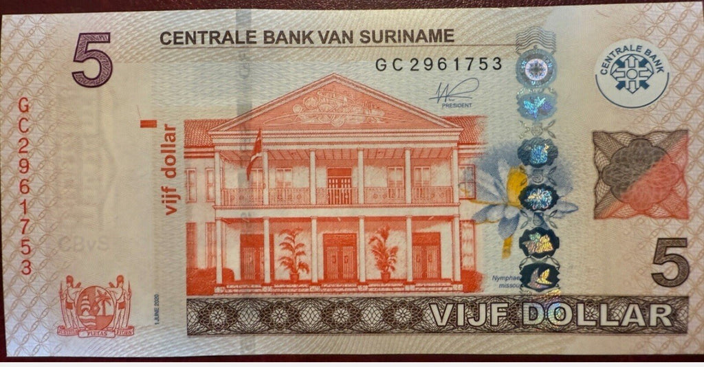Suriname Set 5 Dollars P-162 2020 10 Dollars P-163c 2019 UNC B081 E718X1
