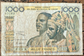 US BUYERS: NO TARIFFS 2PAY — West African States IVORY COAST 1000 francs P-103Aj0