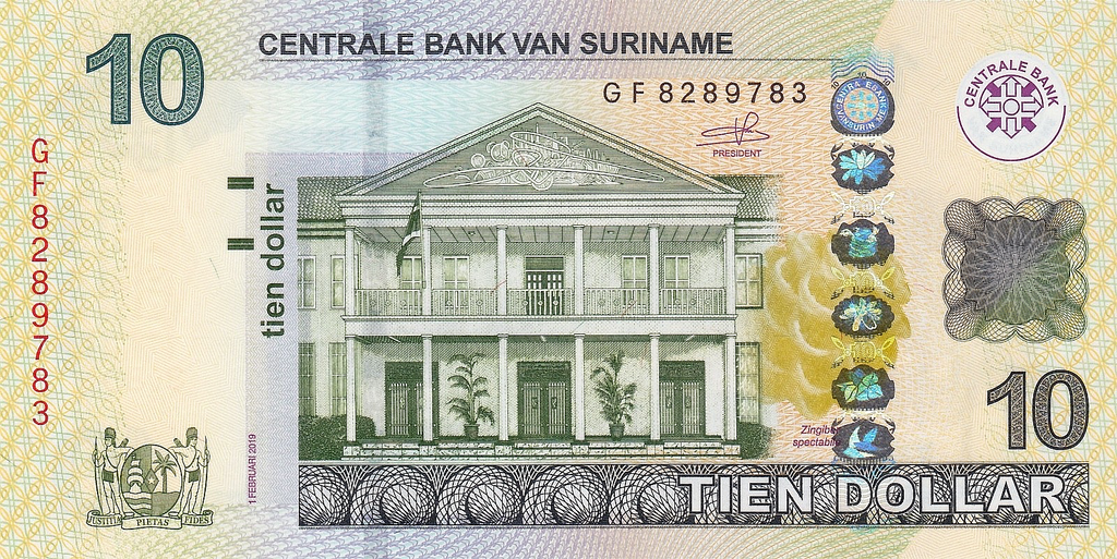 Suriname 10 Dollars P-163c Feb 2019 ser GZ UNC1