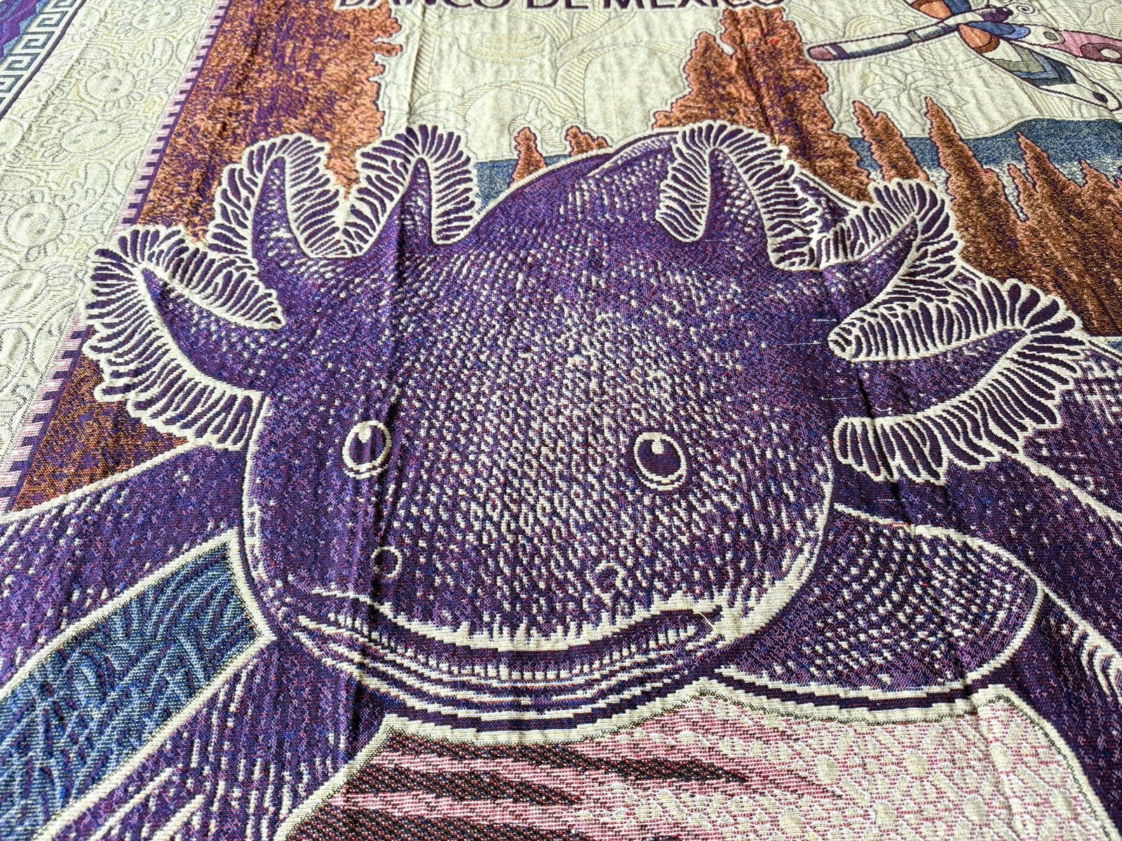 AXOLOTL Queen Blanket design Mexico banknote 50 Pesos Cotton Oaxaca Ajolote4