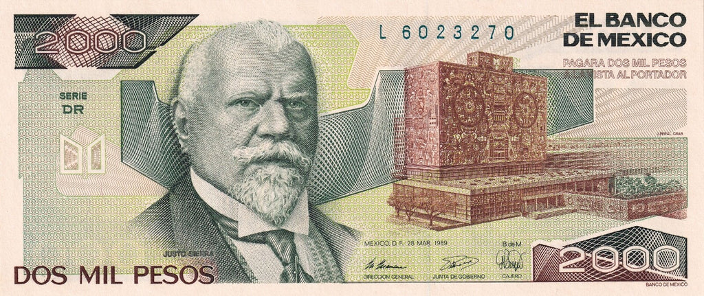 Mexico 2000 pesos 1983–1987 P-82/P-86 XF or better Sierra/UNAM/O'Gorman B3320
