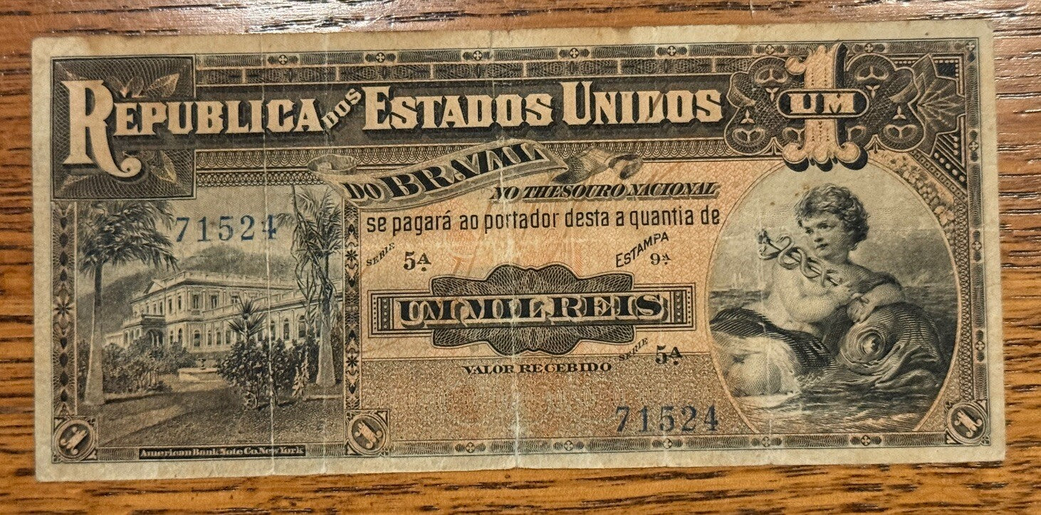 Brazil 1 Mil Reis 1000 Reis P-5 R076 1918 VF item R340590