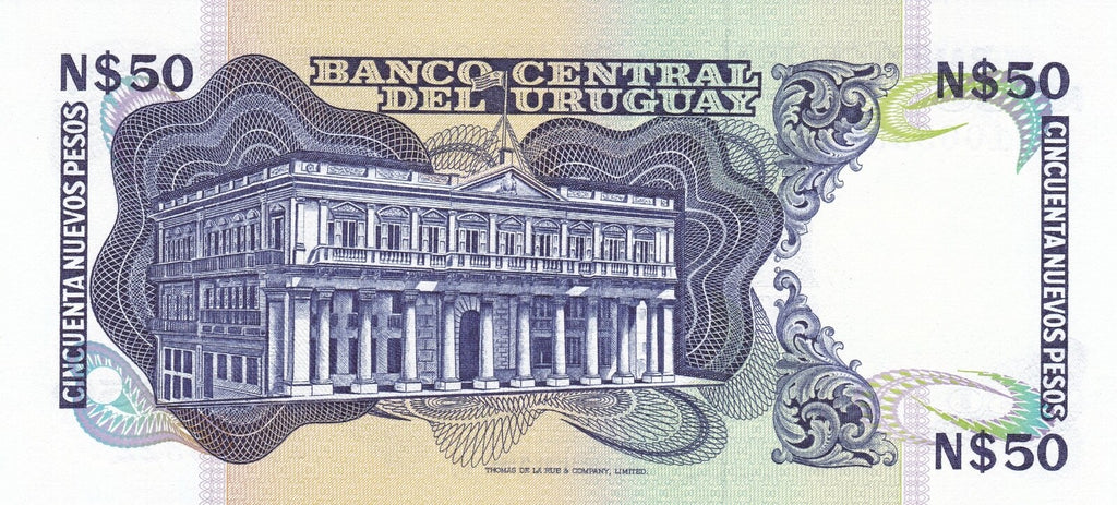 Uruguay 50 nuevos pesos 1989 P-61A CRISP UNC series G - combine shipping!1