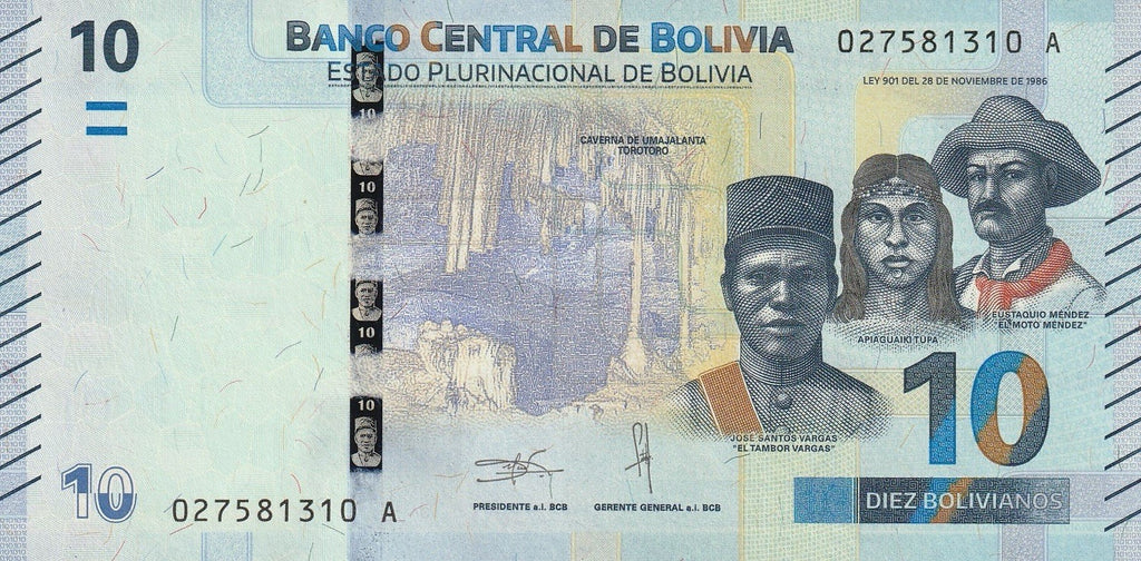 Bolivia 10 bolivianos 1986 UNC TBB#417 P-1000