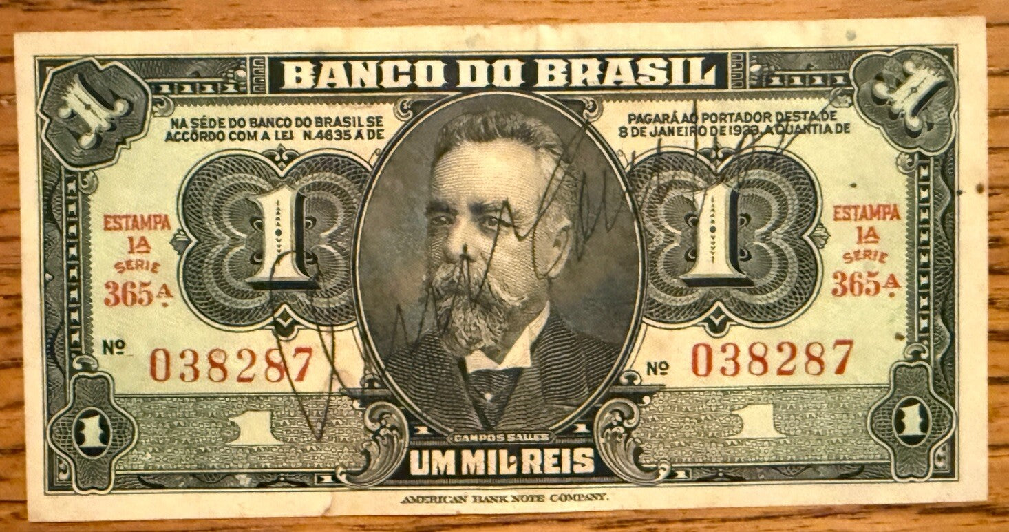 Brazil 1 cruzeiro (1000 reis) 1944 P-131 AU-XF R001 item R50RJV1 s/n 0382870