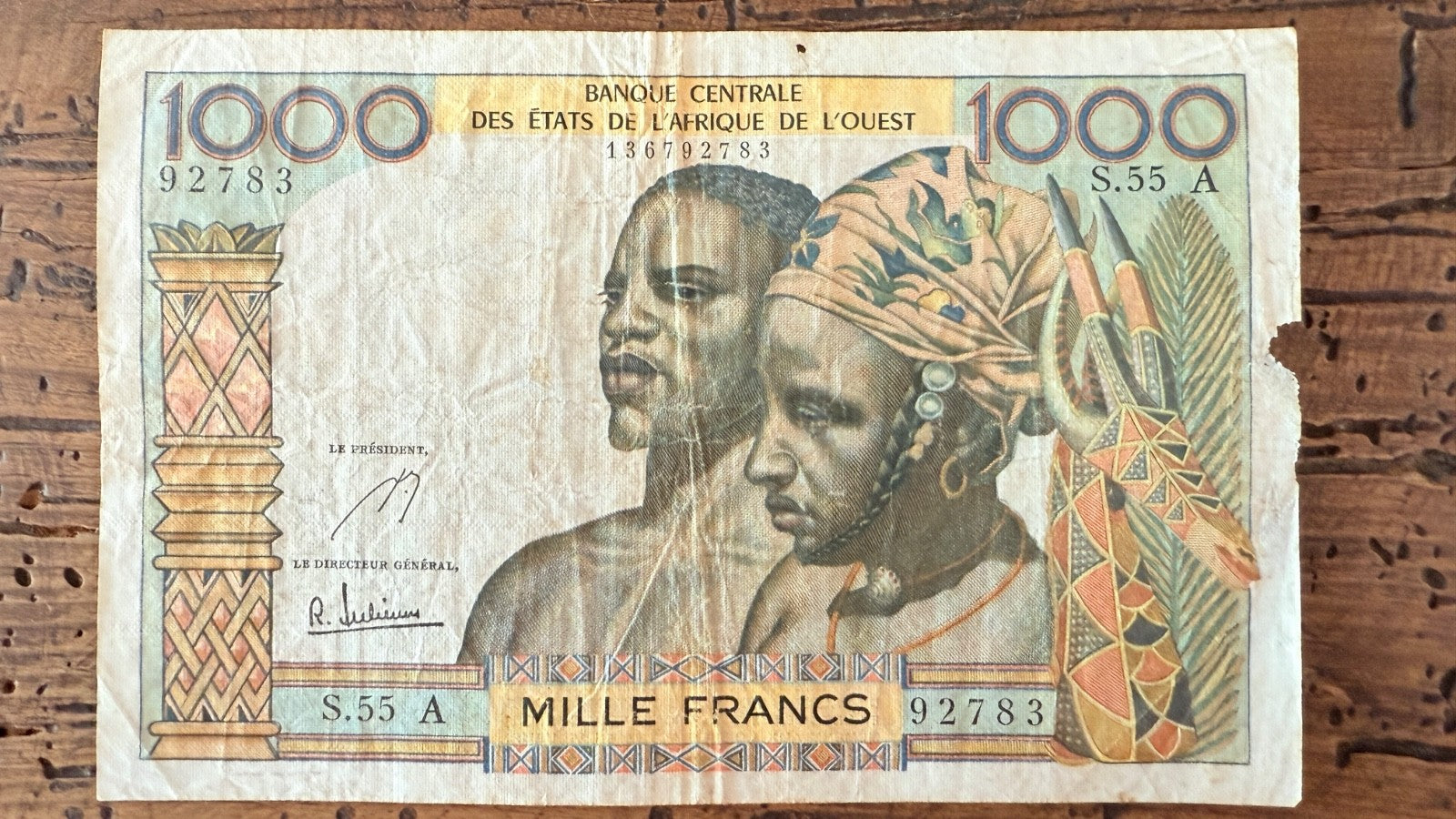 NO TARIFFS TO U.S.! West African States IVORY COAST 1000 francs P-103Ae s/n927830